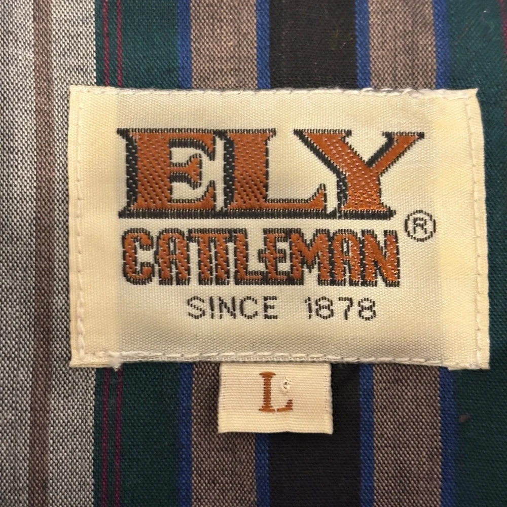 Ely Cattleman Western Yoke Pearl Snap Shirt Mens L Gray Striped Cowboy Rodeo - Picture 2 of 9